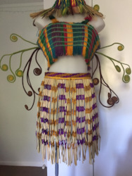 Weaving: Handwoven Contemporary Piupiu â Magenta/Yellow