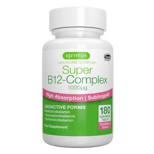 Antioxidants: Super B12-Complex 1000mcg, Sublingual Vitamin B12 Melt 180 tablets - 6 MONTH SUPPLY