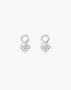 Earrings: Boussole Huggie Charm in White Gold - Round Brilliant Diamond