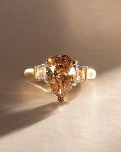 Pear Shaped Champagne Diamond Three Stone