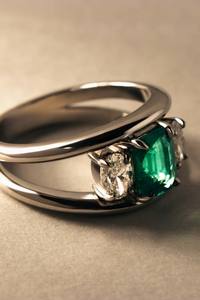 Split Band Three Stone with Emerald Centre