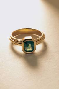 Emerald Cut Green Sapphire Bezel Set Solitaire