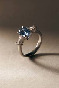 Bespoke Collection: Three Stone Sapphire with Trapezoid Diamond Accents