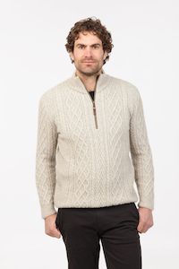 POSSUM, MERINO MEN'S ARRAN SWEATER WITH HALF ZIP NS434