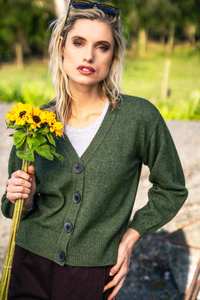 Womens Merino: POSSUM & MERINO WOMENS CLASSIC V NECK CARDIGAN KO577