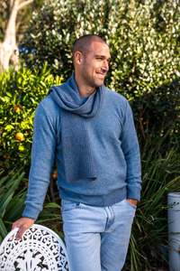 Mens Merino: POSSUM & MERINO MENS SWEATER MOSS STITCH BT884