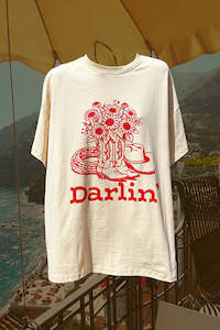 t-shirts: Darlin boot bouquet tee - Beige/red