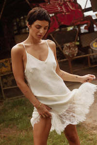 Mini Dresses: Mini Lace Slip Dress - Cream