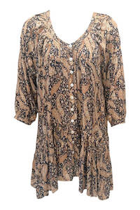 Mini Dresses: Biasa Short Dress - Black and Tan Paisley