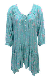 Mini Dresses: Biasa Short Dress - Turquoise Paisley