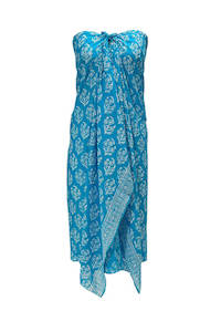 Hand Printed Batik Sarong - Turquoise and White Chakra Flower