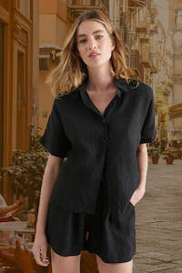 Blouses Shirts: Bronte Linen Shirt - Black