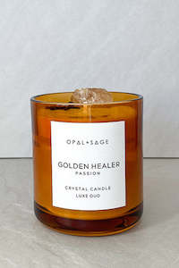 Candles: Golden Healer Quartz Crystal Candle - Amber Jar