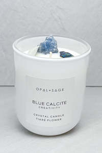 Candles: Blue Calcite Crystal Candle - White Jar