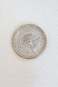 Incense: Medium Sun Mandala Incense Holder - Salt & Pepper Clear Glaze
