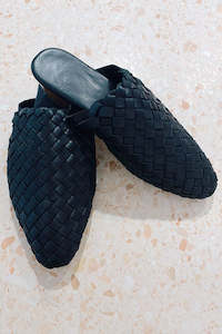 Shoes: Woven Leather Mules - Black