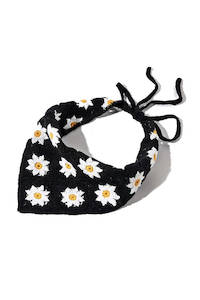 Scarves: Daisy Crochet Tie Headscarf - Black