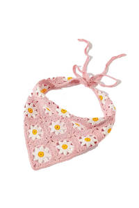 Scarves: Daisy Crochet Tie Headscarf - Baby Pink