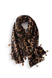 Scarves: Leopard Print Scarf - Brown & Black