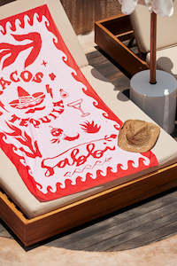 Scarves: Tacos and Tequila Sarong - Red and pink