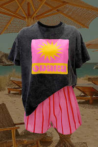 Shorts: Odara Sunset Short Set - Black/Pink/Yellow