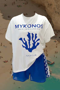 Shorts: Mykonos  Beach Club Short Set - White/Blue