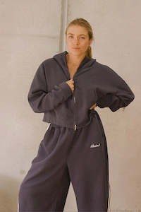 Knitwear: Cropped Hoodie - Navy