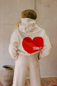 Knitwear: Heart Hoodie - Grey and Red