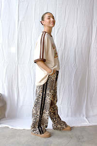 Black Racer Stripe Denim Leopard Pants