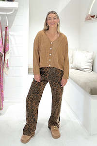 Pants: Denim Racer Pants - Dark Leopard