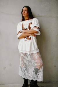 Skirts: White Oversized T-shirt Lace Dress
