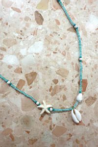 Aqua Bead Starfish Shell Necklace