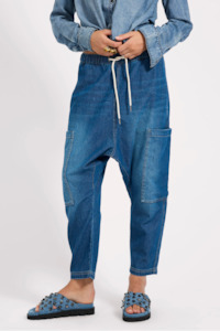 Denim: Isla Low Waist Drawstring Denim Harem Jeans - Pasadena Blue