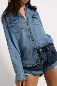 Denim: Tencel Western Shirt - Blue