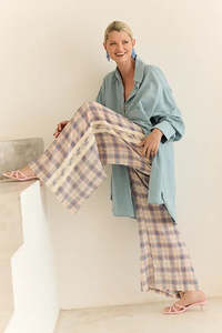 Neon Collective: Safari Paperbag Pant - Blue Check Racer Stripe