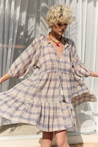 Mini Smock Dress - Blue Check