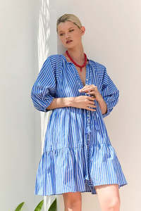 Mini Smock Dress - Blue & White Stripe