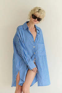 Classic Oversized Boyfriend Shirt - Blue & White Stripe