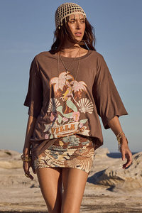 Spell: Villa Tropic Oversized Biker Tee - Coffee