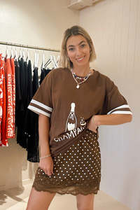 Skirts: Micro Mini Satin Lace - Chocolate Polka Dot