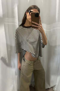 Tees: Bloom Short Sleeve Top - Dark Chocolate Stripe