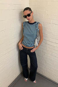 Tees: Bloom Short Sleeve Top - Navy Sea Stripe