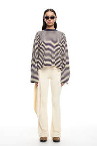 Tees: Bloom Long Sleeve Top - Beige Stripe