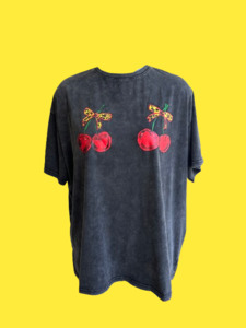 By Frankie: Cherry Titty Tee - Black Acid Wash
