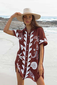 Ocean Club Shirt Dress - Brown