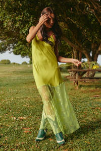 The Lace Maxi Slip Dress -  Chartreuse