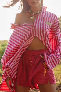 The Linen Boxer Short - Red Check