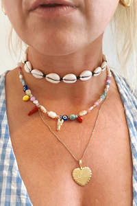 Necklaces: Cowrie Shell Choker Necklace - Black