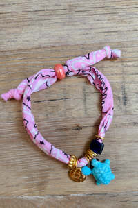 Jewellery: Pink Boho Bandana Charm Bracelet - Ciel Turtle