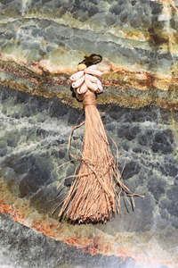 Small Raffia Tassel and Cowrie Cluster Keyring